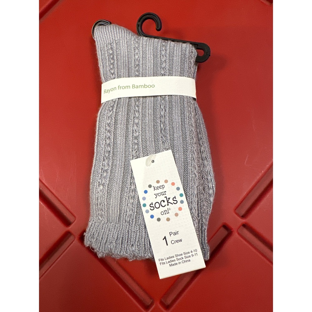 Keep Your Socks On Gray Bamboo Rayon Cable Knit Crew Socks Women's NWT Soft 9-11